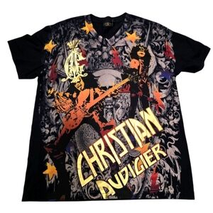 Y2k Christian Audigier x KISS Aop Tee Rhinestone Gold Logo Size L Unisex